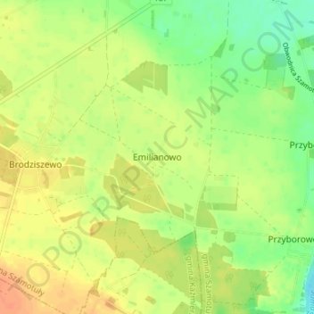 Mapa topográfico Emilianowo, altitud, relieve