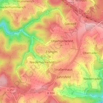 Mapa topográfico Ellingen, altitud, relieve