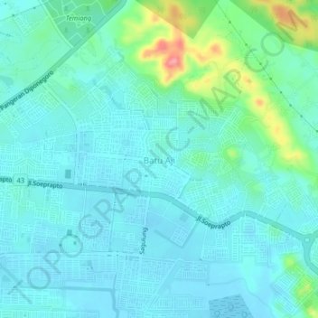Mapa topográfico Batu Aji, altitud, relieve
