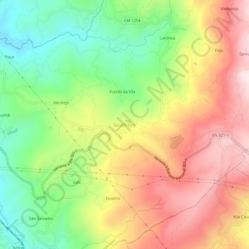 Mapa topográfico Soalhães, altitud, relieve