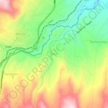 Mapa topográfico Pilco, altitud, relieve
