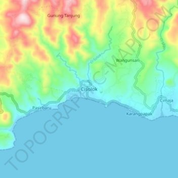 Mapa topográfico Cisolok, altitud, relieve