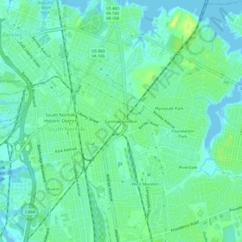 Mapa topográfico Carolina Junction, altitud, relieve