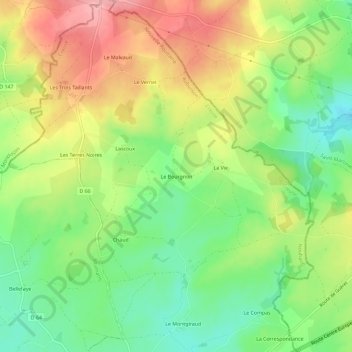 Mapa topográfico Le Bourgnon, altitud, relieve