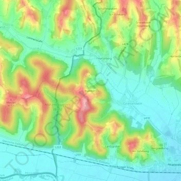 Mapa topográfico Steinberg, altitud, relieve