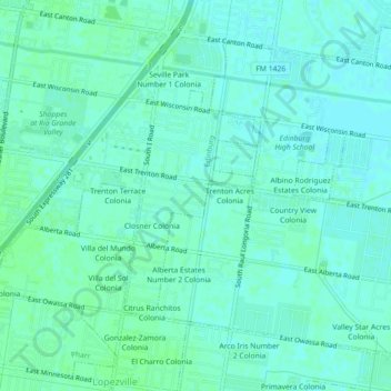 Mapa topográfico Trenton Manor Colonia, altitud, relieve
