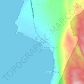 Mapa topográfico Lakudo, altitud, relieve
