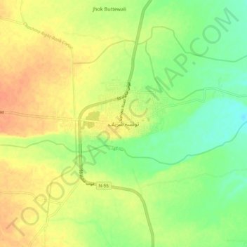 Mapa topográfico Taunsa Sharif, altitud, relieve
