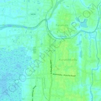 Mapa topográfico Mannar, altitud, relieve