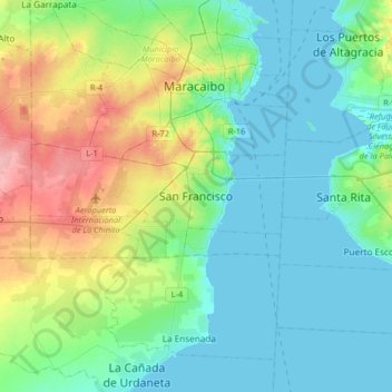 Mapa topográfico San Francisco, altitud, relieve