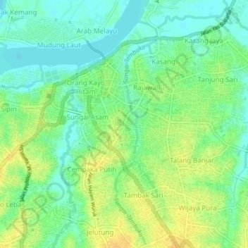 Mapa topográfico Talang Jauh, altitud, relieve