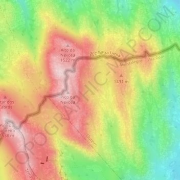 Mapa topográfico Garganta das Negras, altitud, relieve