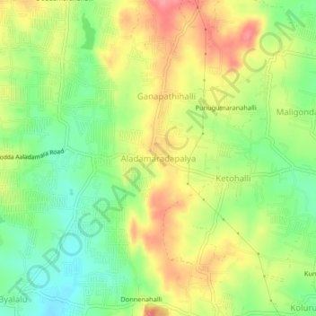 Mapa topográfico Aladamaradapalya, altitud, relieve