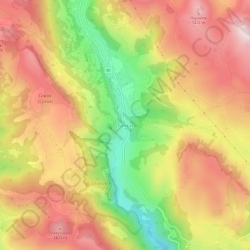 Mapa topográfico Gintsi, altitud, relieve