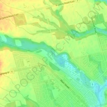 Mapa topográfico Lynn River Falls, altitud, relieve