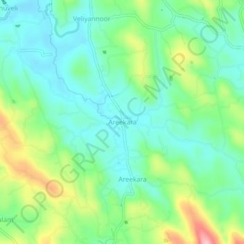 Mapa topográfico Areekara, altitud, relieve