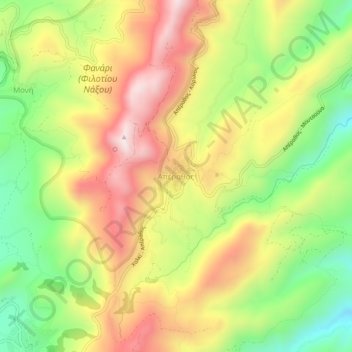 Mapa topográfico Apiranthos, altitud, relieve