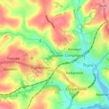 Mapa topográfico Coosebean, altitud, relieve