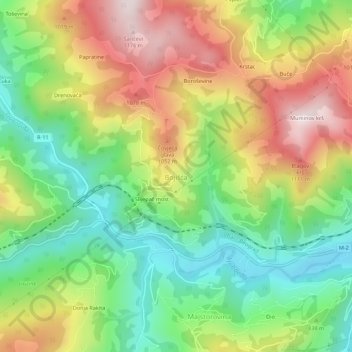 Mapa topográfico Bojišta, altitud, relieve