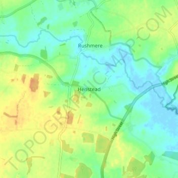 Mapa topográfico Henstead, altitud, relieve
