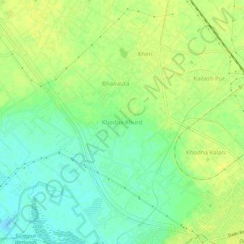 Mapa topográfico Khodna Khurd, altitud, relieve