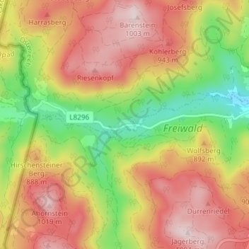 Mapa topográfico Joachimstal, altitud, relieve