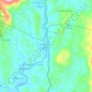 Mapa topográfico Nonongan Selatan, altitud, relieve