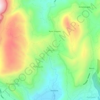 Mapa topográfico Pastra, altitud, relieve