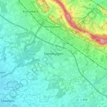 Mapa topográfico Steinhagen, altitud, relieve