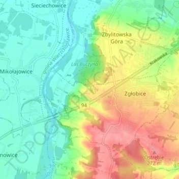 Mapa topográfico Urwiska, altitud, relieve