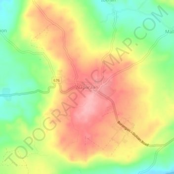 Mapa topográfico Naparaan, altitud, relieve