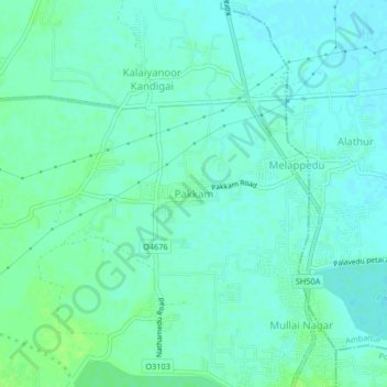 Mapa topográfico Pakkam, altitud, relieve