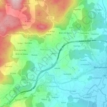 Mapa topográfico Lamiño, altitud, relieve