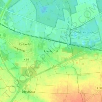 Mapa topográfico Allerbüttel, altitud, relieve