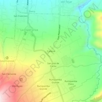 Mapa topográfico Cadena, altitud, relieve