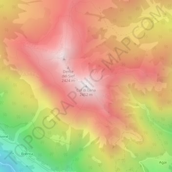 Mapa topográfico Col di Lana, altitud, relieve