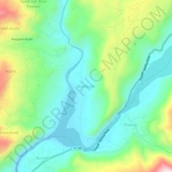Mapa topográfico Bumbagh, altitud, relieve