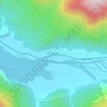 Mapa topográfico Paso Nevado, altitud, relieve