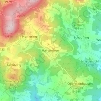 Mapa topográfico Hainstetten, altitud, relieve