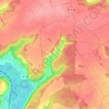 Mapa topográfico Flandre, altitud, relieve