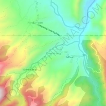 Mapa topográfico Minalwang, altitud, relieve