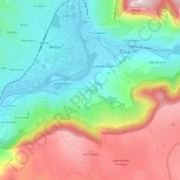 Mapa topográfico La Coste, altitud, relieve
