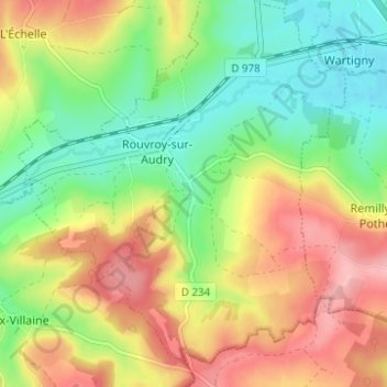 Mapa topográfico Servion, altitud, relieve