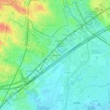 Mapa topográfico Mas de Saporta, altitud, relieve