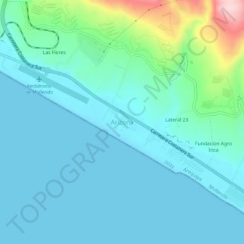 Mapa topográfico Arizona, altitud, relieve