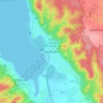Mapa topográfico Kartoszyno, altitud, relieve