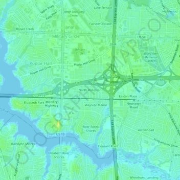Mapa topográfico North Rolleston, altitud, relieve