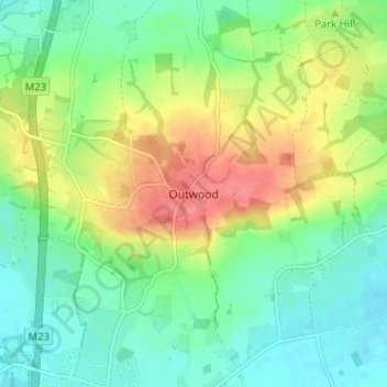 Mapa topográfico Outwood, altitud, relieve