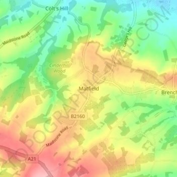 Mapa topográfico Matfield, altitud, relieve