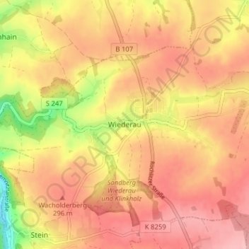 Mapa topográfico Wiederau, altitud, relieve